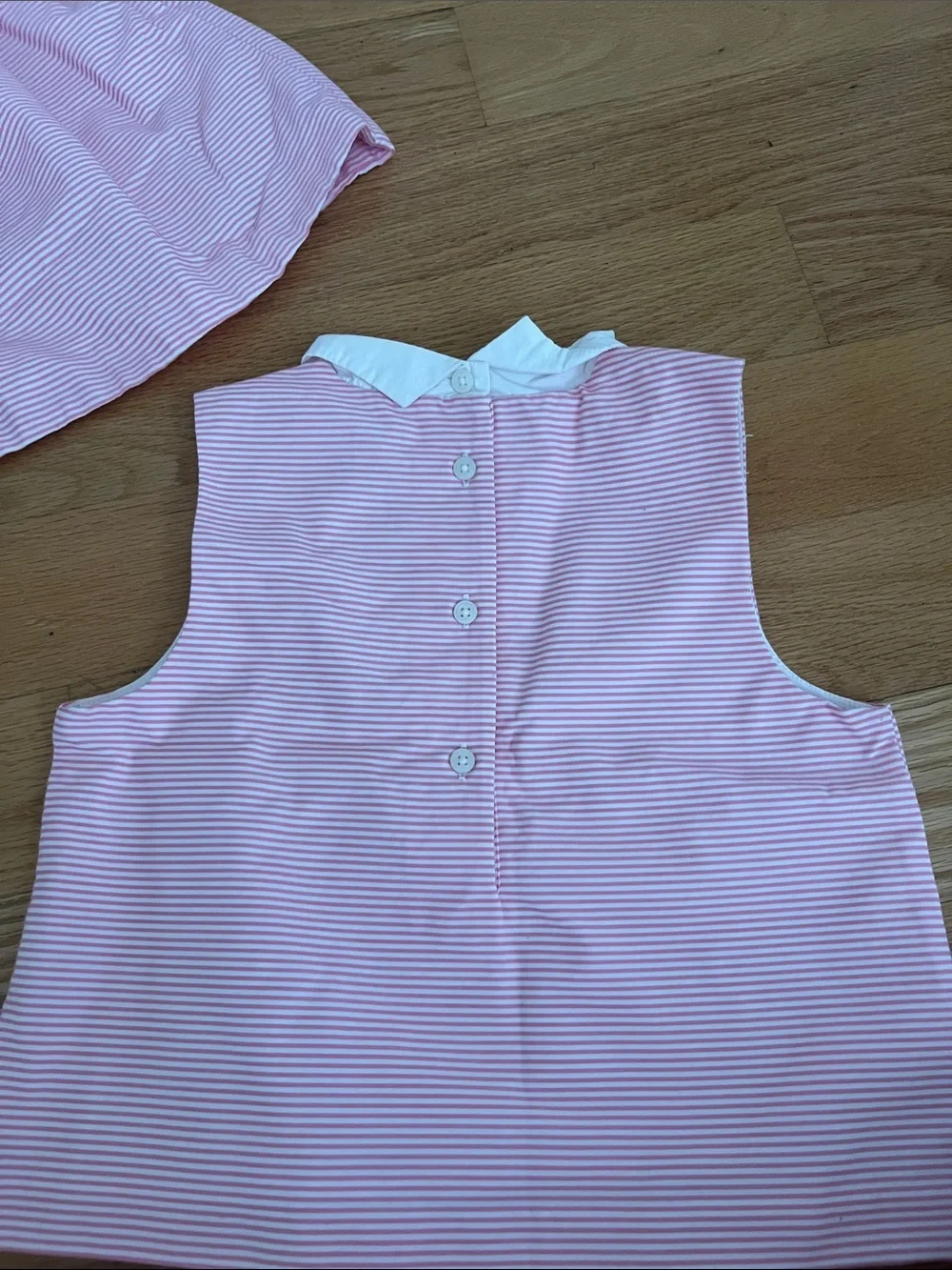 Kids Sleeveless Pink & White Striped Top with Embroidered Collar